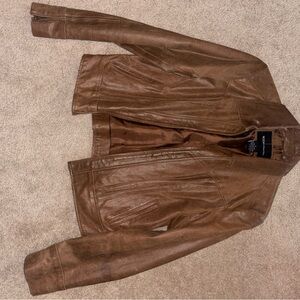 Moda International Brown Leather Bomber Jacket